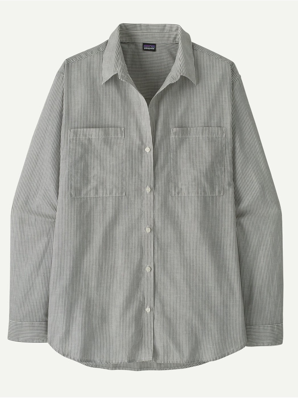Patagonia Women’s Lightweight A/C® Buttondown Shirt Grey Stripe Button- S